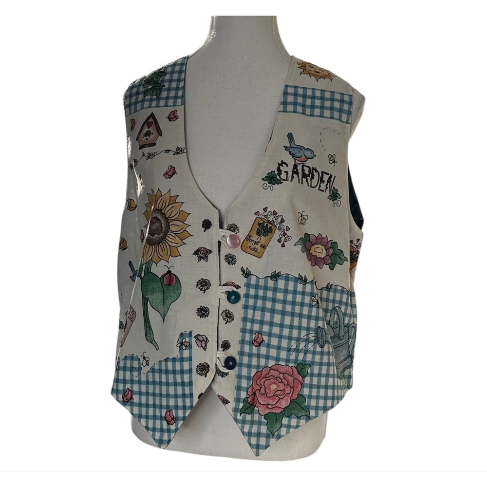 Vintage Garden Patchwork Vest | Cottagecore Floral Button Vest